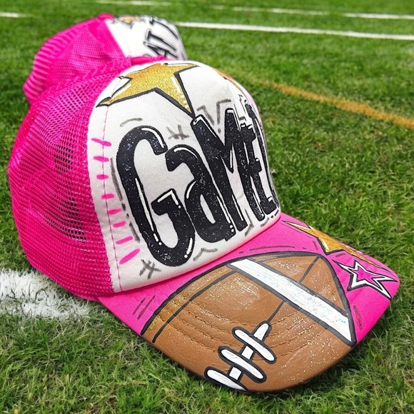 Handpainted Mesh Back Trucker Hat - Score Big with Style! ? Baseball or Football main image 10